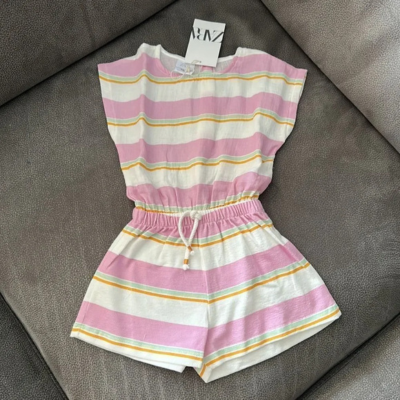 ZARA Kids | Mauve | CONTRASTING STRIPED JUMPSUIT - Picture 5 of 7